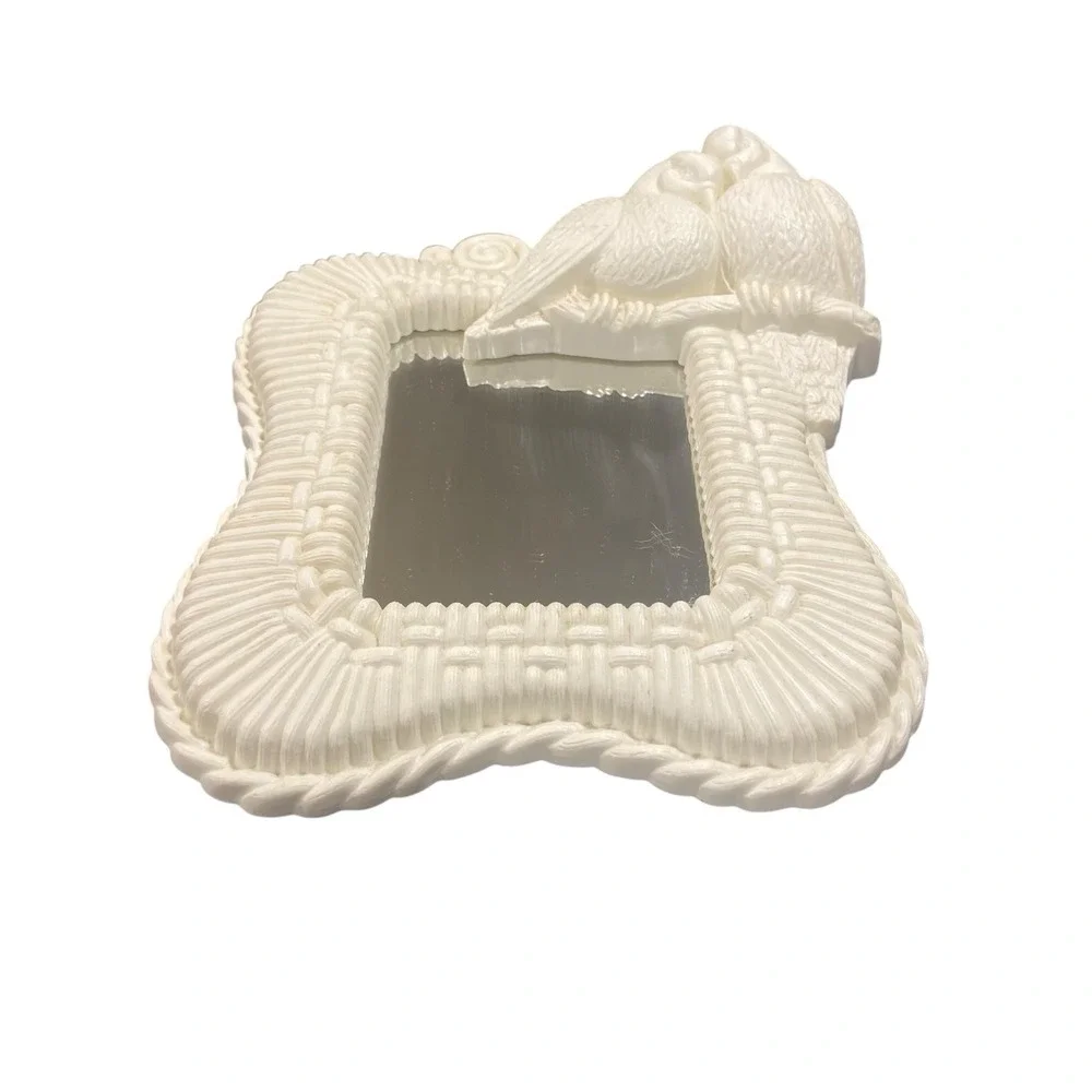 Vintage Frame Decor Mirror Love Birds Doves Decor Mirror Cream Plastic
